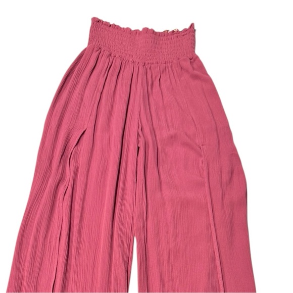 SINCERELY JULES Pretty Pink Smocked Waist Split Hem Wide Leg Pants NWT Medium - Picture 3 of 12
